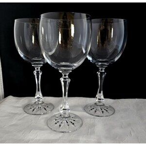 3 Towle Crystal Fantasy Wine Glasses 8" 1980s cut fine stemware vtg Austria